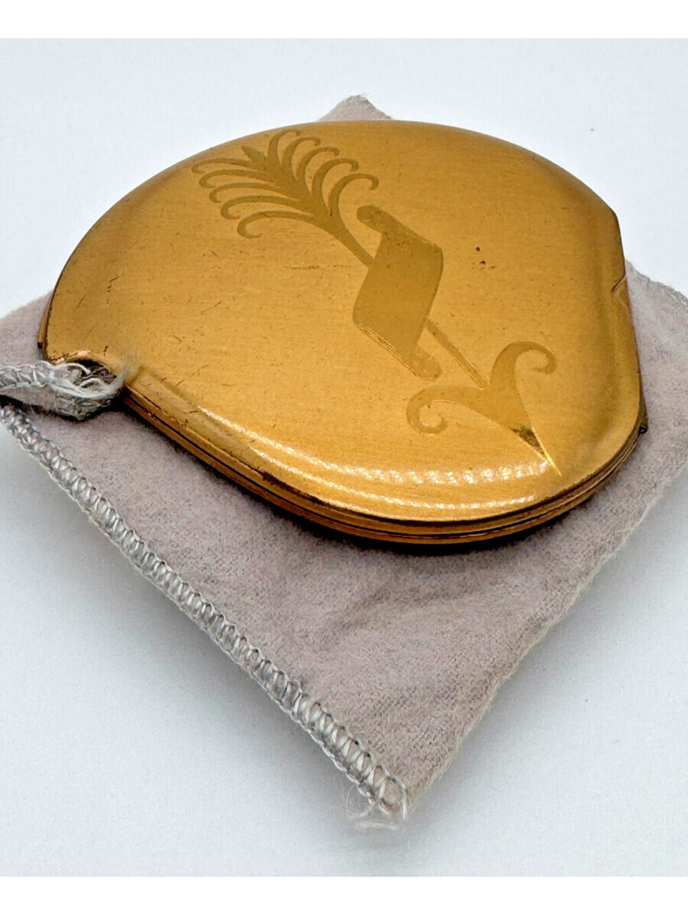Vintage 1940s-50s Elgin American Gold Tone Fan Powder Compact Mirror USA